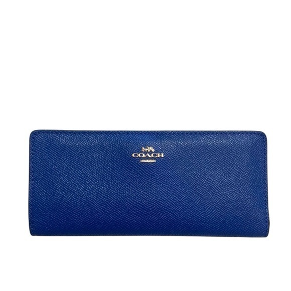Coach blue grained leather slim wallet - Picture 1 of 6